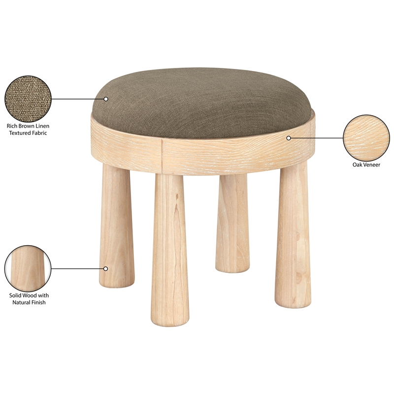 Meridian Furniture Larea Brown Linen Textured Fabric Upholstered Ottoman