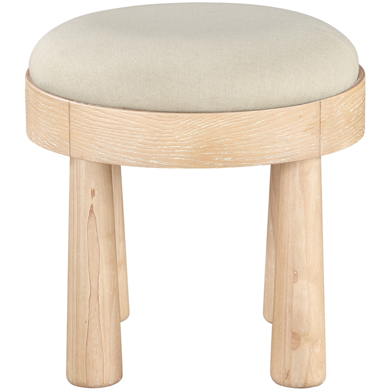 Meridian Furniture Larea Cream Linen Textured Fabric Upholstered Ottoman