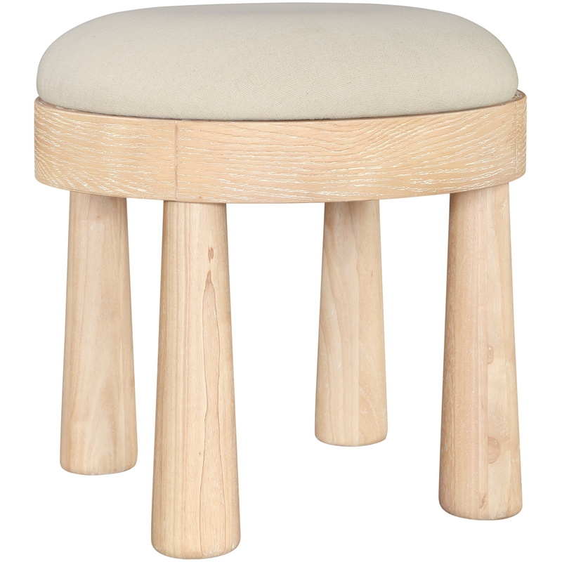 Meridian Furniture Larea Cream Linen Textured Fabric Upholstered Ottoman