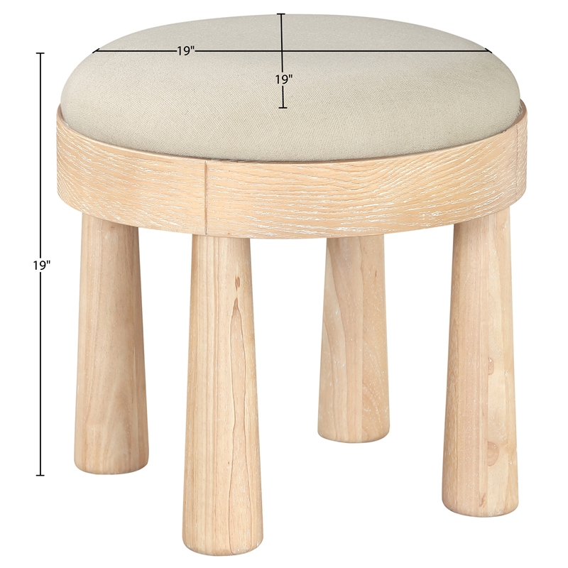 Meridian Furniture Larea Cream Linen Textured Fabric Upholstered Ottoman