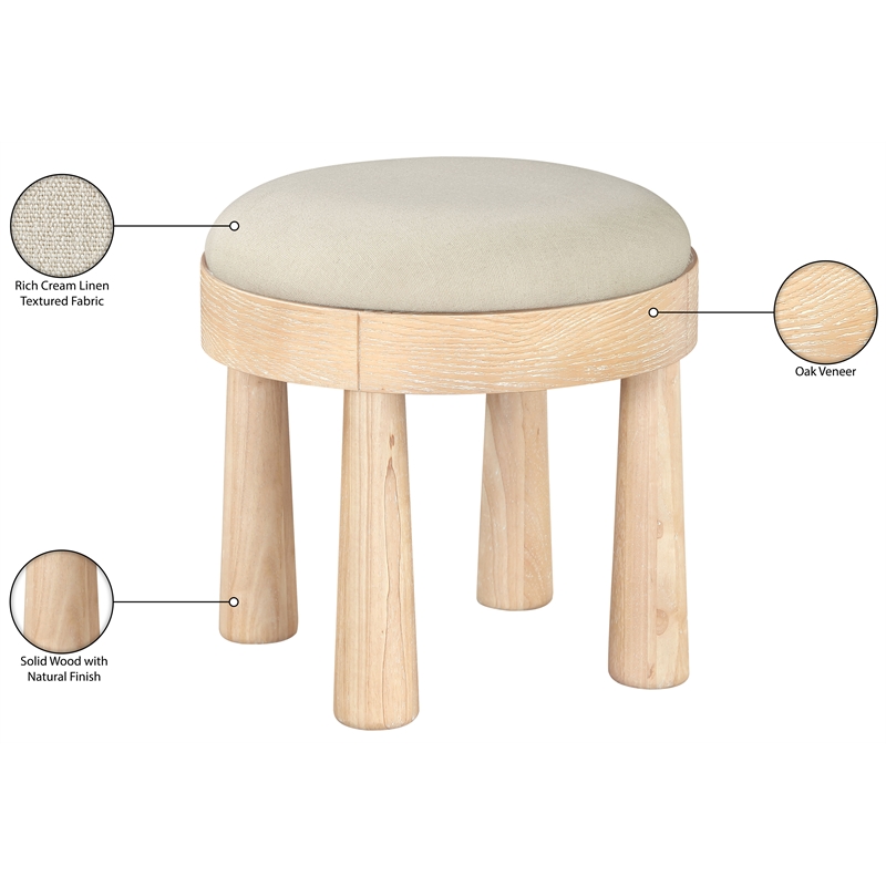Meridian Furniture Larea Cream Linen Textured Fabric Upholstered Ottoman
