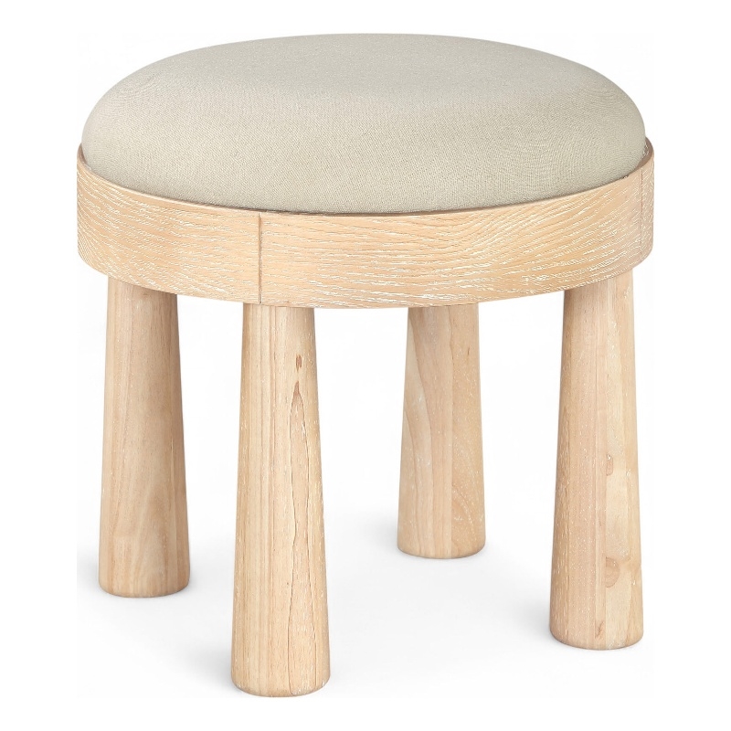 Meridian Furniture Larea Cream Linen Textured Fabric Upholstered Ottoman