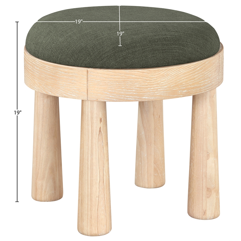 Meridian Furniture Larea Olive Linen Textured Fabric Upholstered Ottoman
