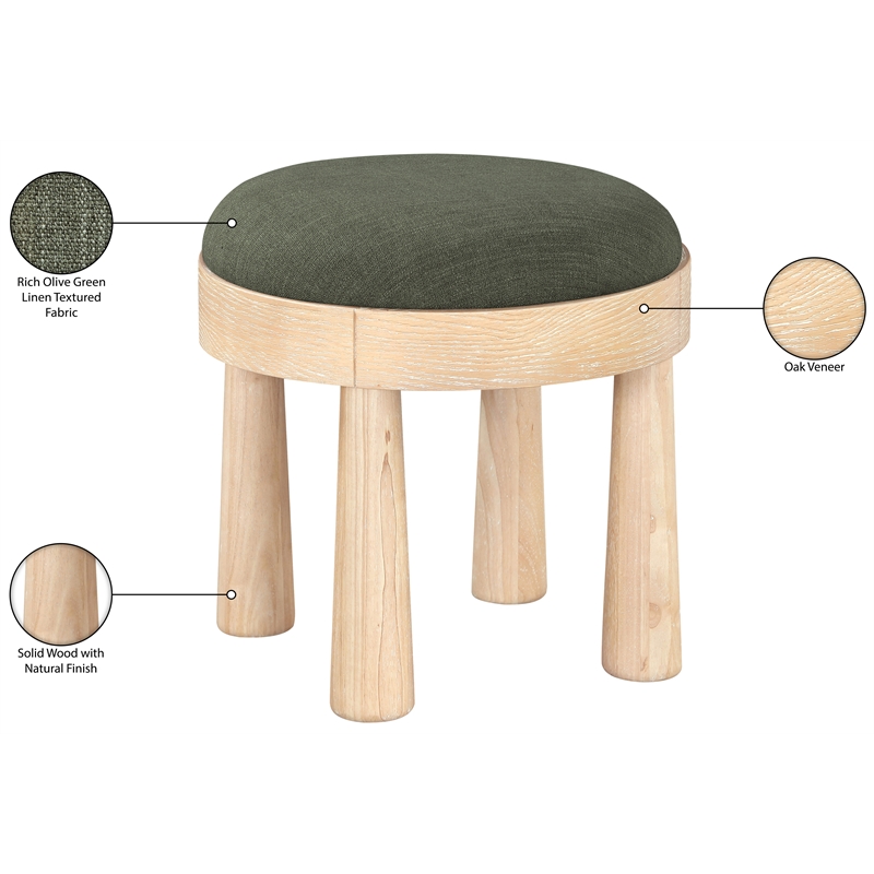 Meridian Furniture Larea Olive Linen Textured Fabric Upholstered Ottoman