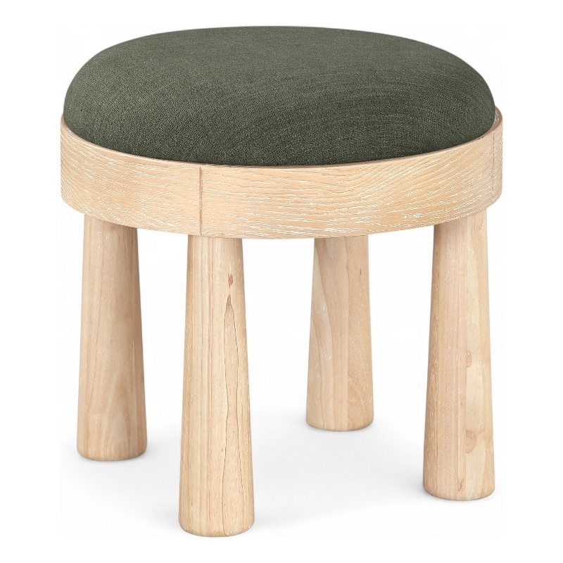Meridian Furniture Larea Olive Linen Textured Fabric Upholstered Ottoman