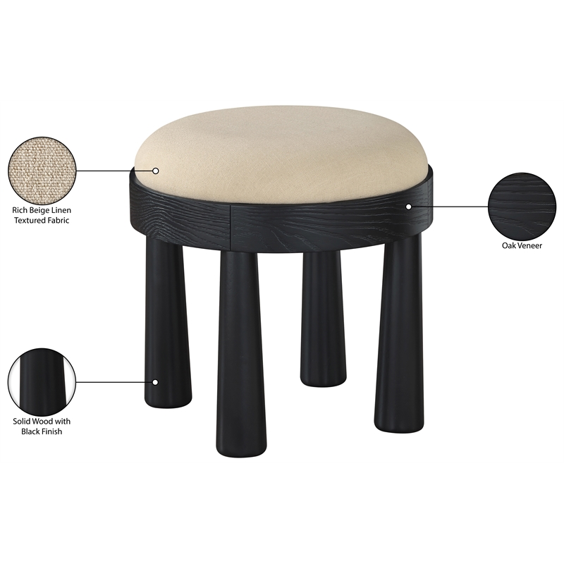 Meridian Furniture Larea Beige Linen Textured Fabric Upholstered Ottoman