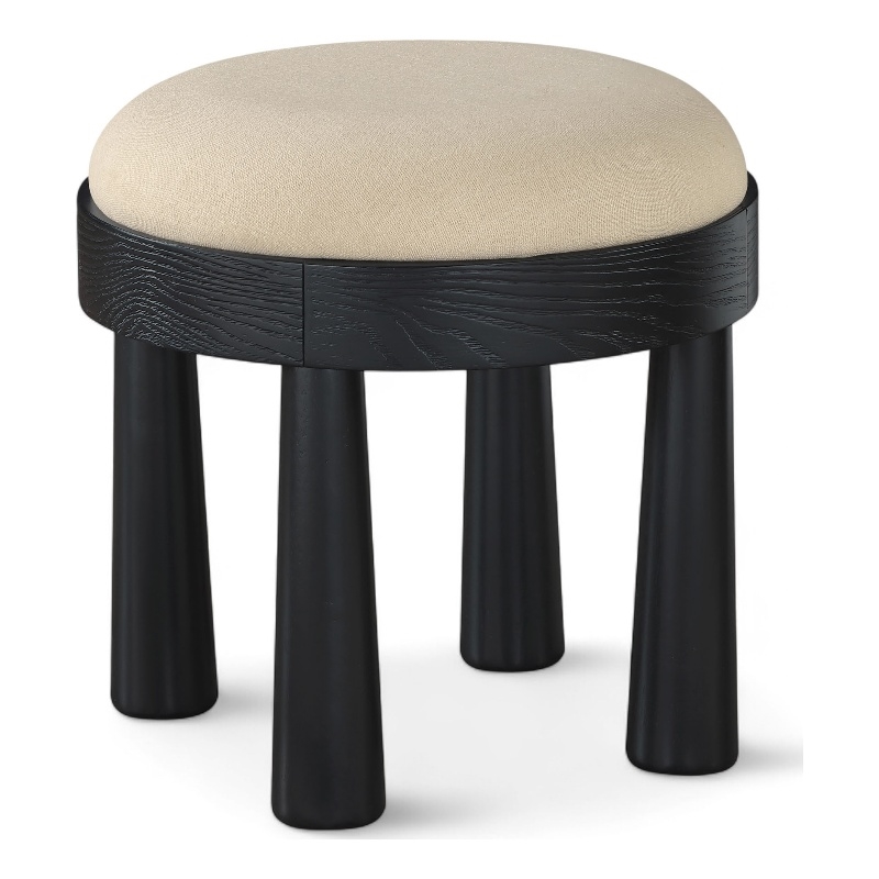 Meridian Furniture Larea Beige Linen Textured Fabric Upholstered Ottoman