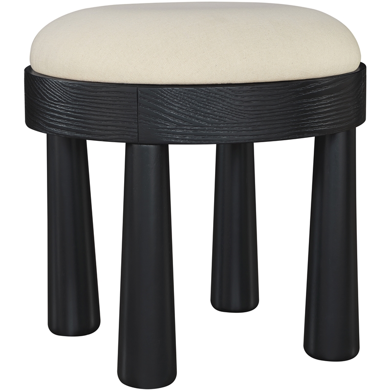 Meridian Furniture Larea Cream Linen Textured Fabric Upholstered Ottoman