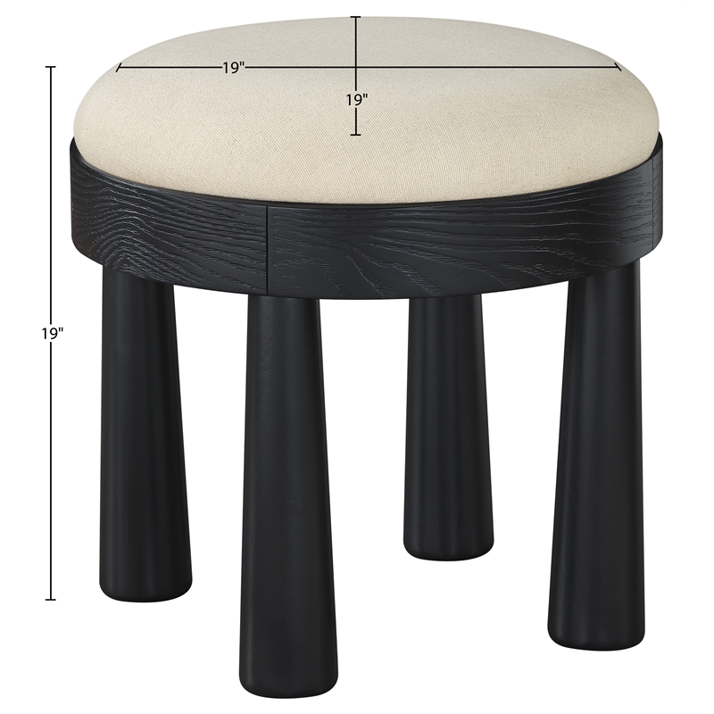 Meridian Furniture Larea Cream Linen Textured Fabric Upholstered Ottoman
