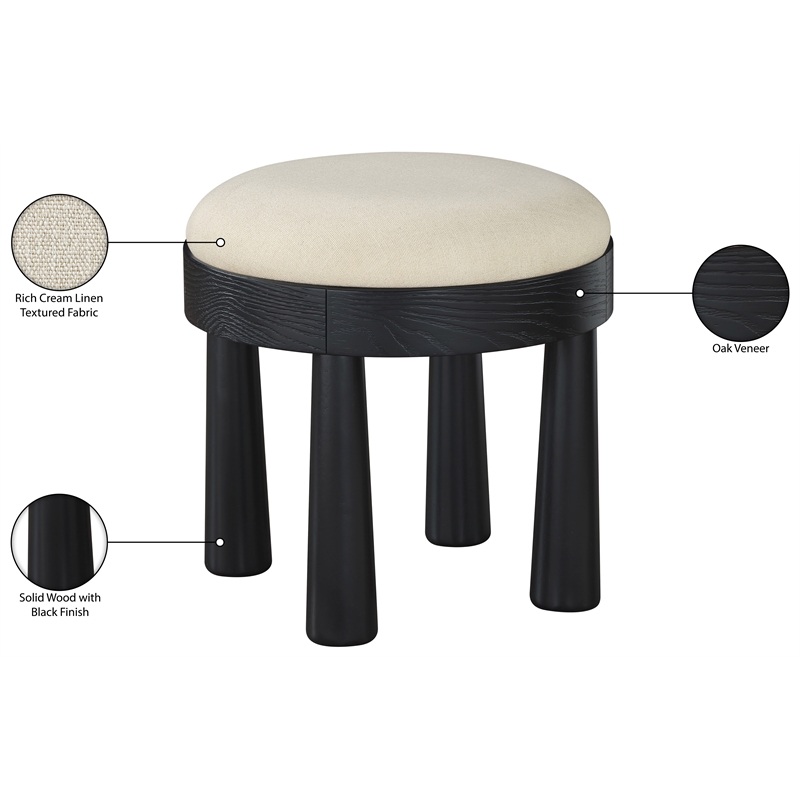 Meridian Furniture Larea Cream Linen Textured Fabric Upholstered Ottoman