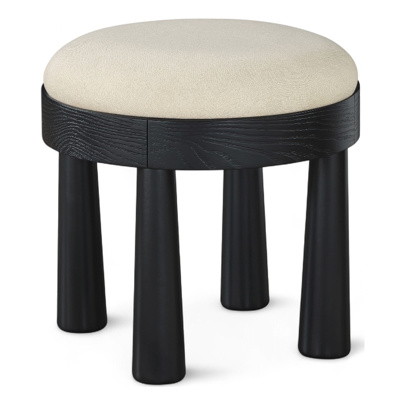 Meridian Furniture Larea Cream Linen Textured Fabric Upholstered Ottoman