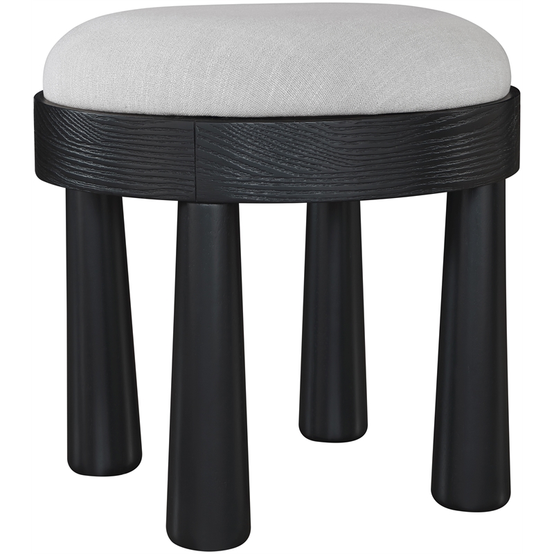 Meridian Furniture Larea Grey Linen Textured Fabric Upholstered Ottoman