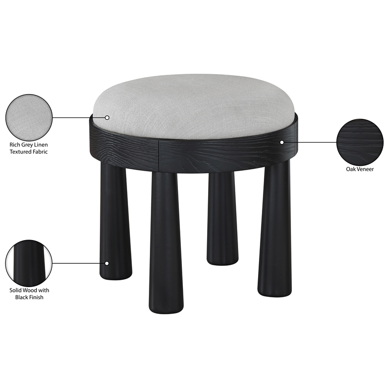 Meridian Furniture Larea Grey Linen Textured Fabric Upholstered Ottoman