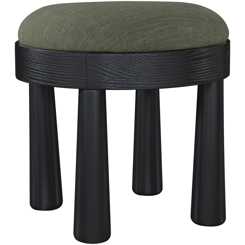 Meridian Furniture Larea Olive Linen Textured Fabric Upholstered Ottoman
