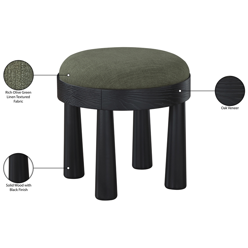 Meridian Furniture Larea Olive Linen Textured Fabric Upholstered Ottoman