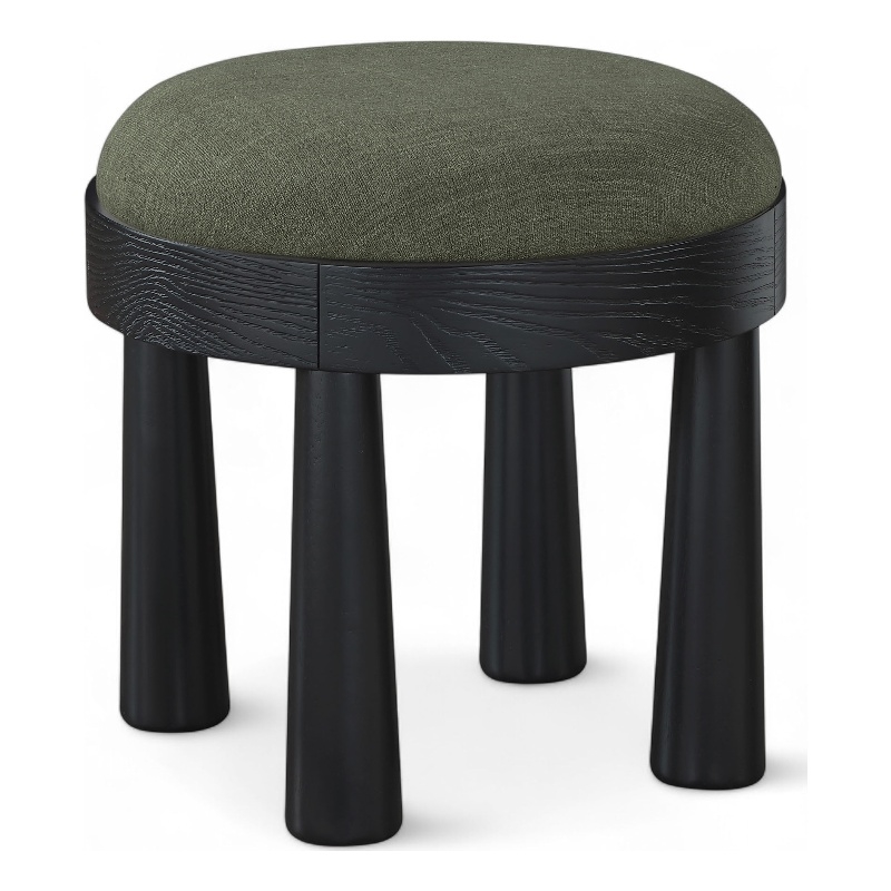 Meridian Furniture Larea Olive Linen Textured Fabric Upholstered Ottoman