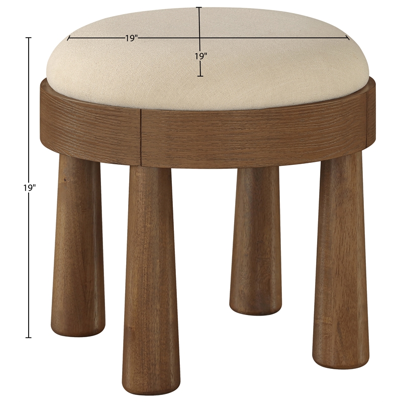 Meridian Furniture Larea Beige Linen Textured Fabric Upholstered Ottoman