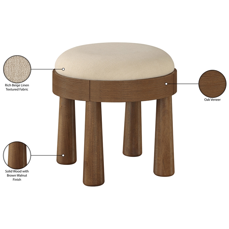 Meridian Furniture Larea Beige Linen Textured Fabric Upholstered Ottoman