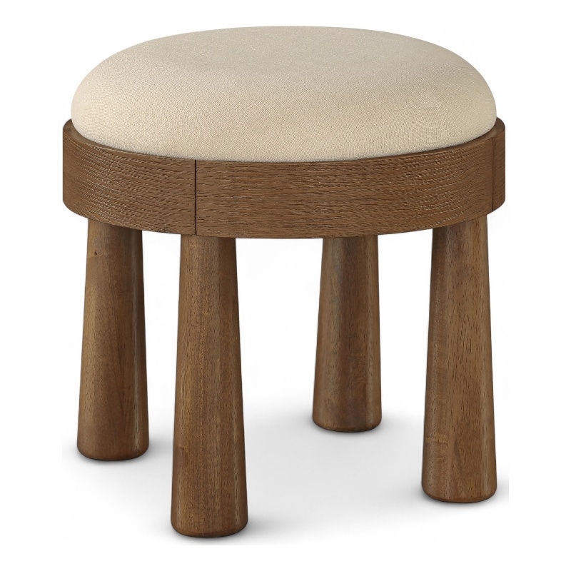 Meridian Furniture Larea Beige Linen Textured Fabric Upholstered Ottoman