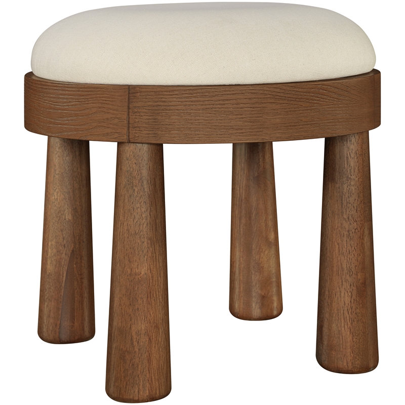 Meridian Furniture Larea Cream Linen Textured Fabric Upholstered Ottoman
