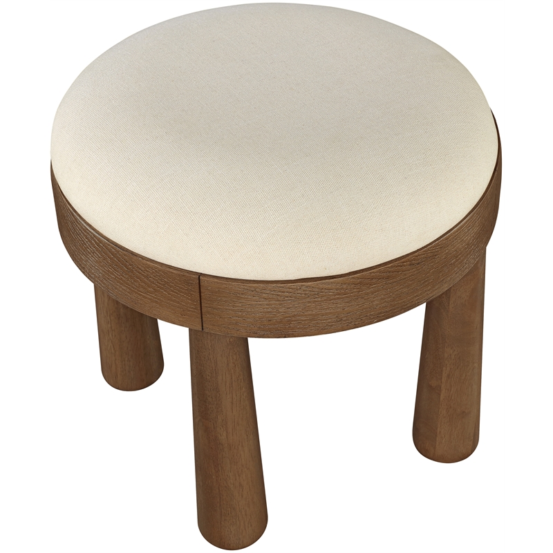 Meridian Furniture Larea Cream Linen Textured Fabric Upholstered Ottoman