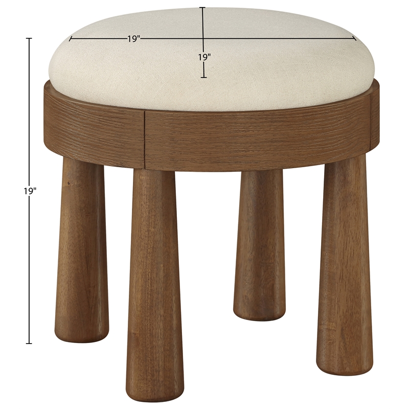 Meridian Furniture Larea Cream Linen Textured Fabric Upholstered Ottoman