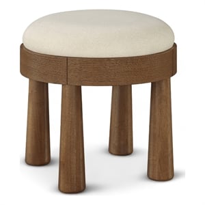 Meridian Furniture Larea Cream Linen Textured Fabric Upholstered Ottoman