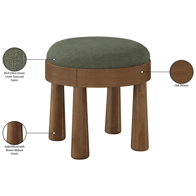 Meridian Furniture Larea Olive Linen Textured Fabric Upholstered Ottoman