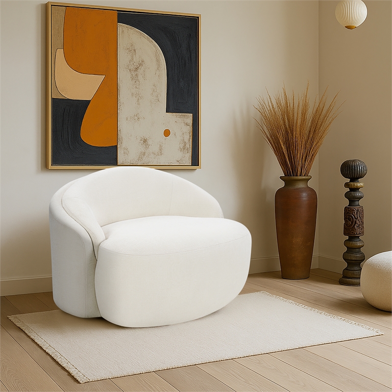 Meridian Furniture Caspian Cream Chenille Fabric Upholstered Chair