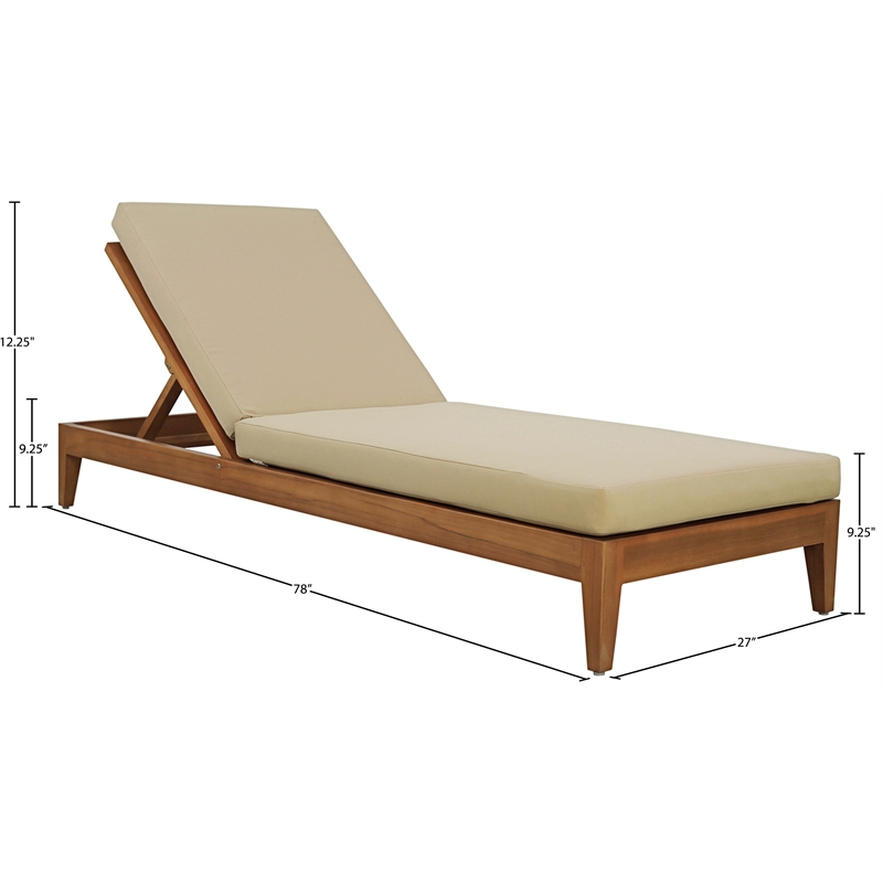 Meridian Furniture Mirella Natural Water Resistant Outdoor Patio Chaise Lounge