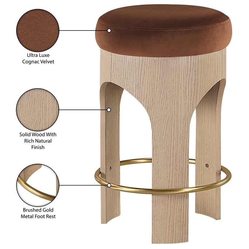 Meridian Furniture Bocceli Cognac Velvet Upholstered Counter Stool