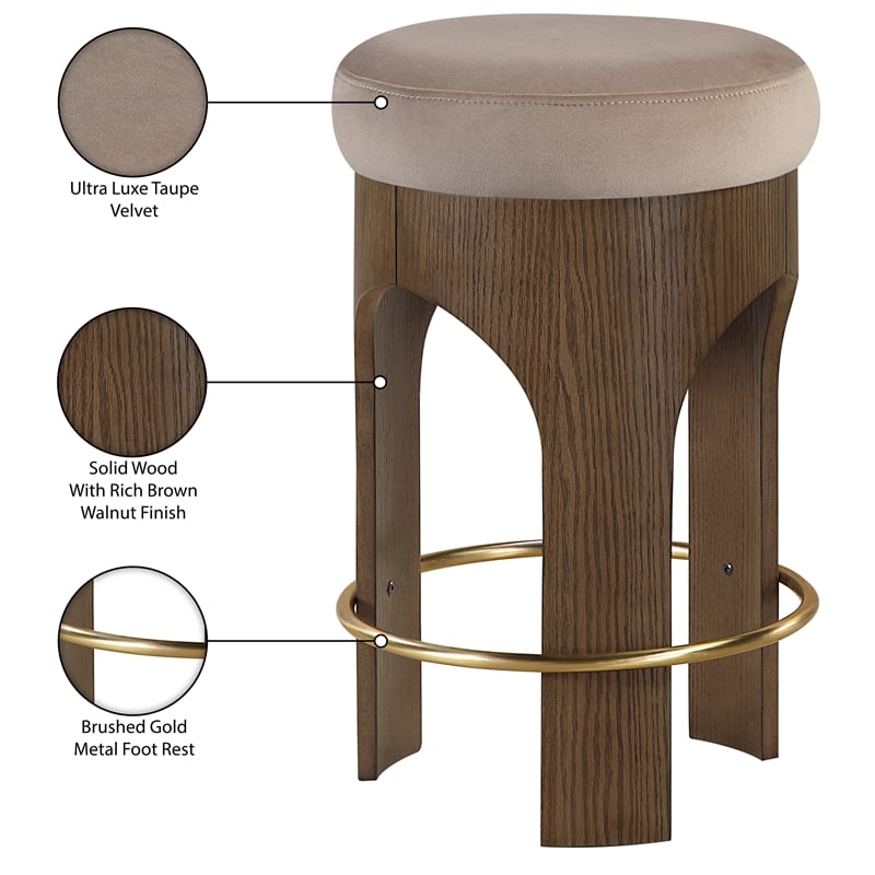 Meridian Furniture Bocceli Taupe Velvet Upholstered Counter Stool