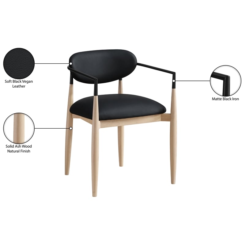 Meridian Furniture Riccio Black Vegan Leather Dining Arm Chair (Set of 2)