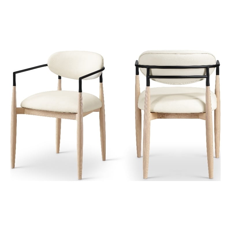 Meridian Furniture Riccio Cream Vegan Leather Dining Arm Chair (Set of 2)