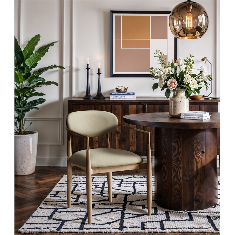 Meridian Furniture Riccio Taupe Vegan Leather Dining Arm Chair (Set of 2)