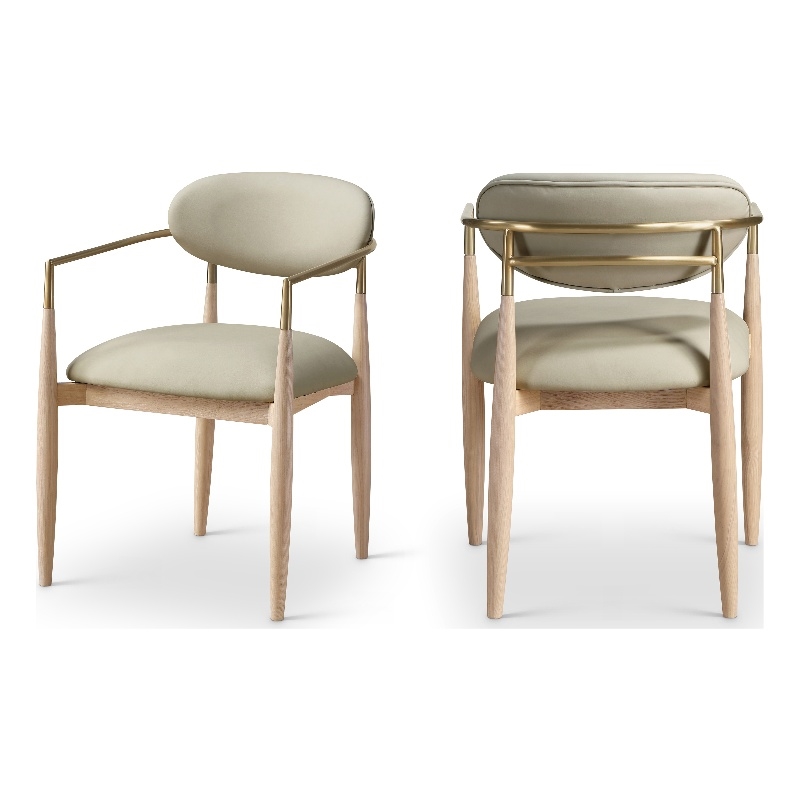 Meridian Furniture Riccio Taupe Vegan Leather Dining Arm Chair (Set of 2)