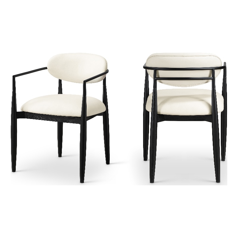 Meridian Furniture Riccio Cream Vegan Leather Dining Arm Chair (Set of 2)