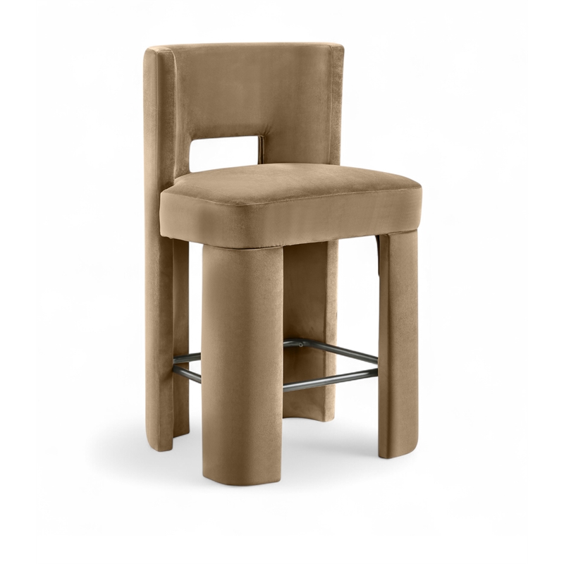 Meridian Furniture Zuno Beige Velvet Performance Fabric Counter Stool (Set of 2)