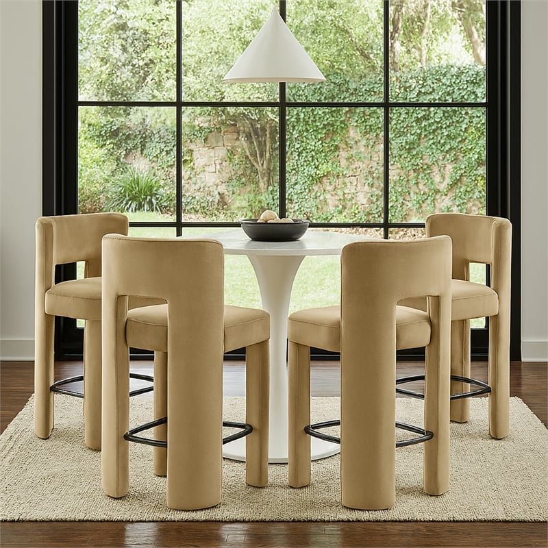 Meridian Furniture Zuno Camel Velvet Performance Fabric Counter Stool (Set of 2)