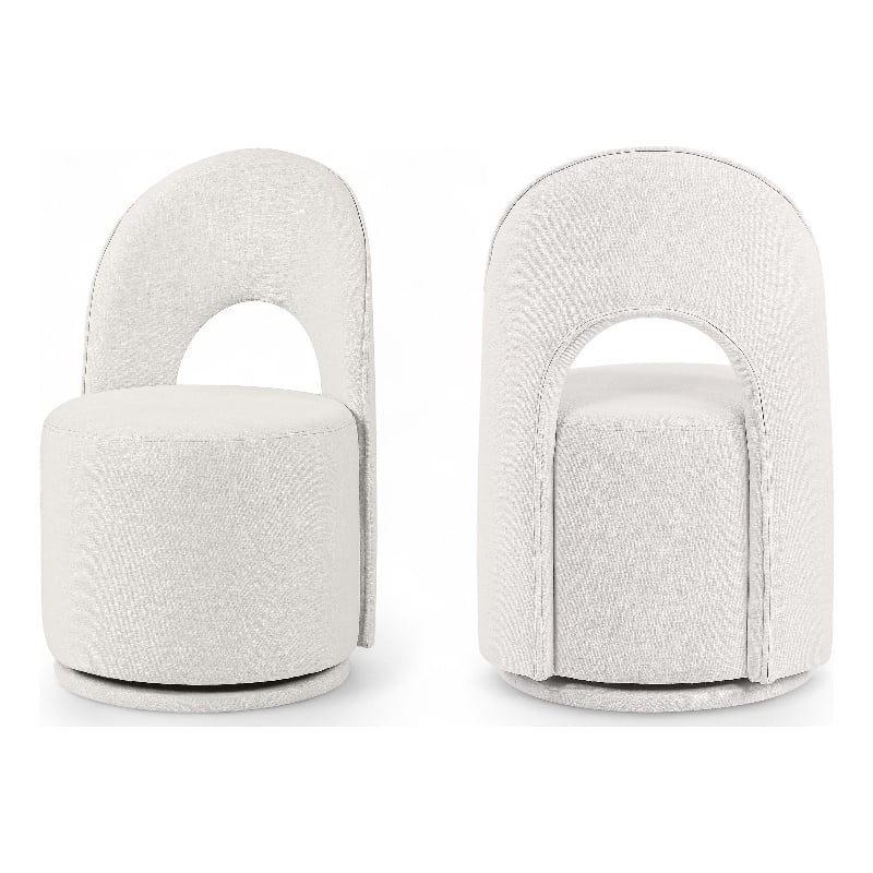 Meridian Furniture Cirelle Cream Linen Textured FabricDining Chair (Set of 2)