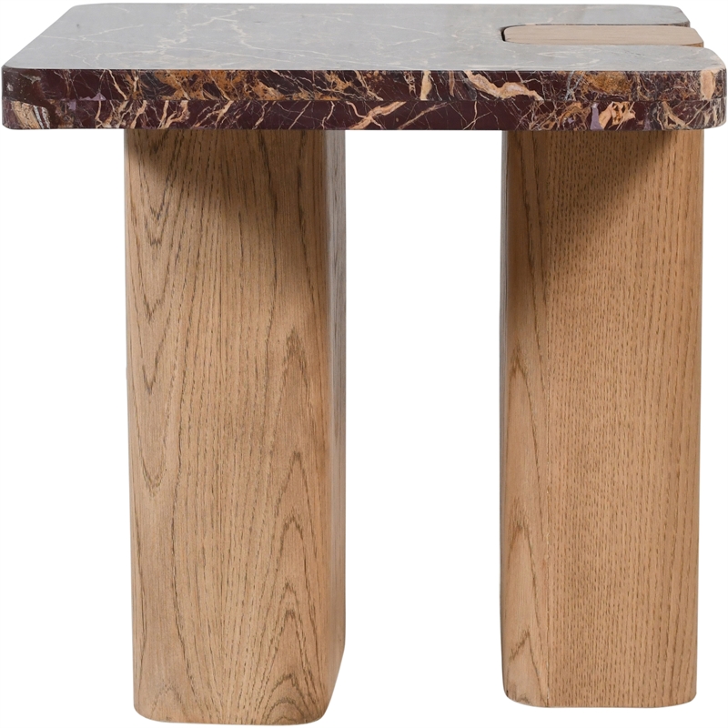 Meridian Furniture Ravenna Burgundy Marble Top And Oak Wood Base End Table