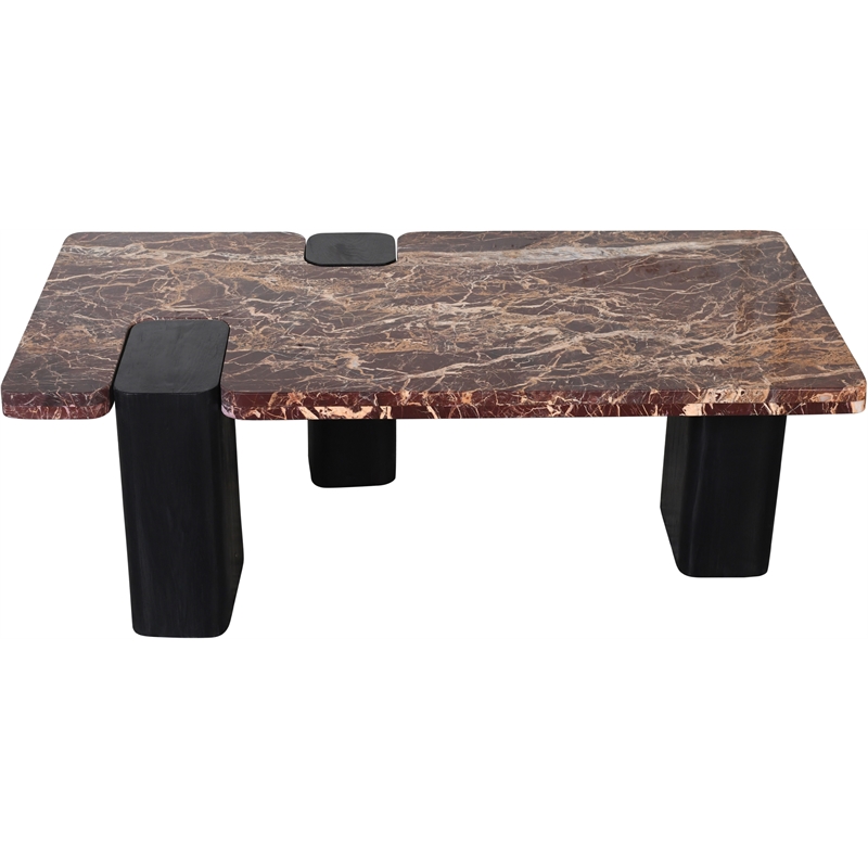 Meridian Furniture Ravenna Burgundy Marble Top And Oak Wood Base Coffee Table