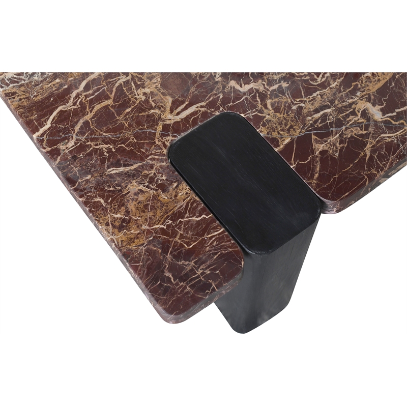 Meridian Furniture Ravenna Burgundy Marble Top And Oak Wood Base Coffee Table