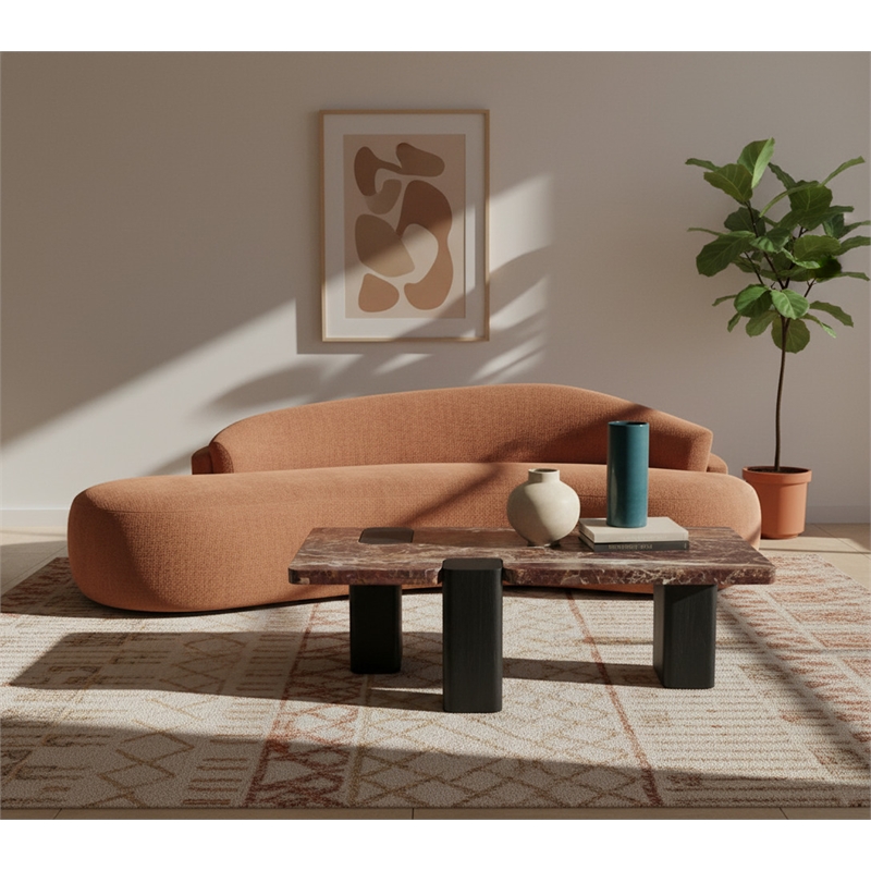 Meridian Furniture Ravenna Burgundy Marble Top And Oak Wood Base Coffee Table