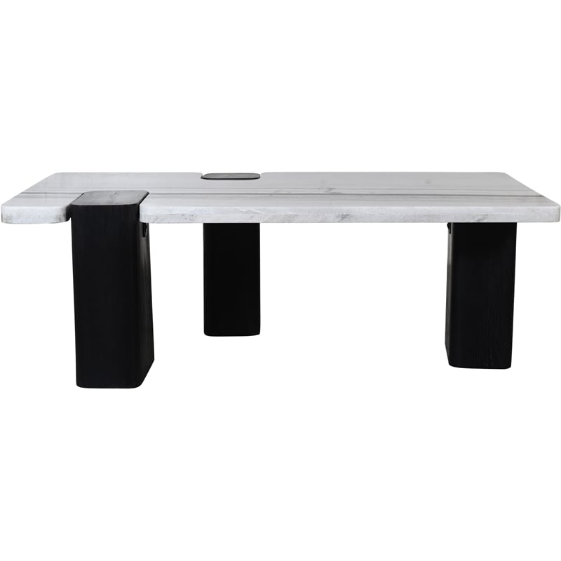 Meridian Furniture Ravenna Panda Marble Top And Oak Wood Base Coffee Table