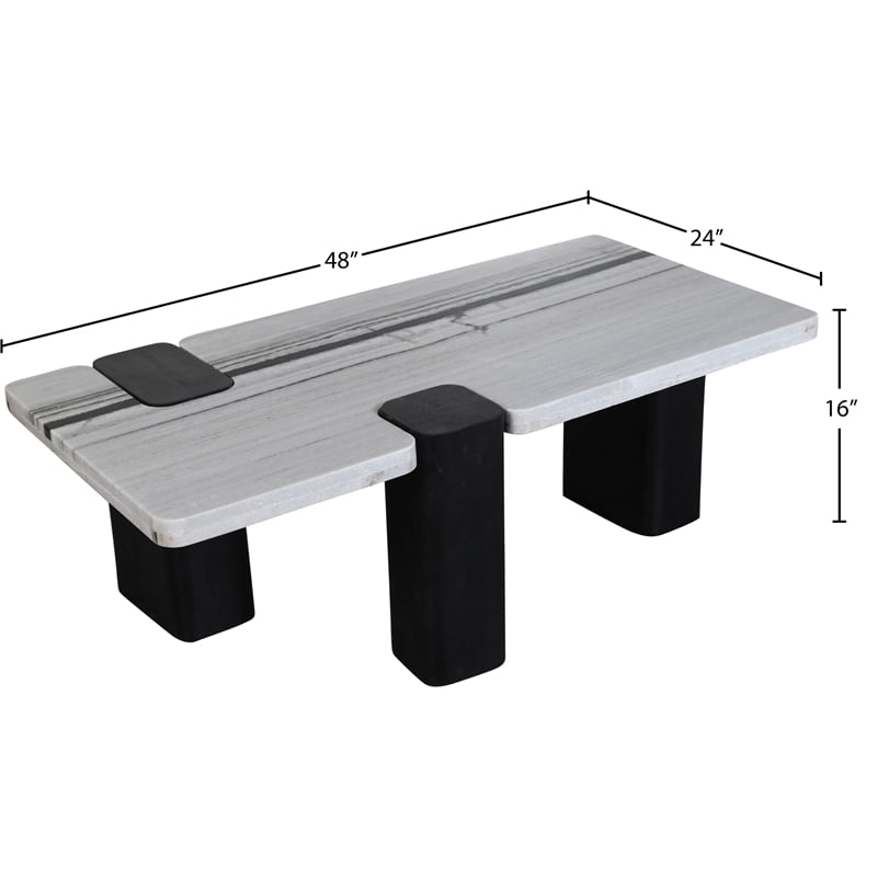 Meridian Furniture Ravenna Panda Marble Top And Oak Wood Base Coffee Table