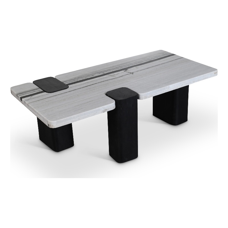 Meridian Furniture Ravenna Panda Marble Top And Oak Wood Base Coffee Table