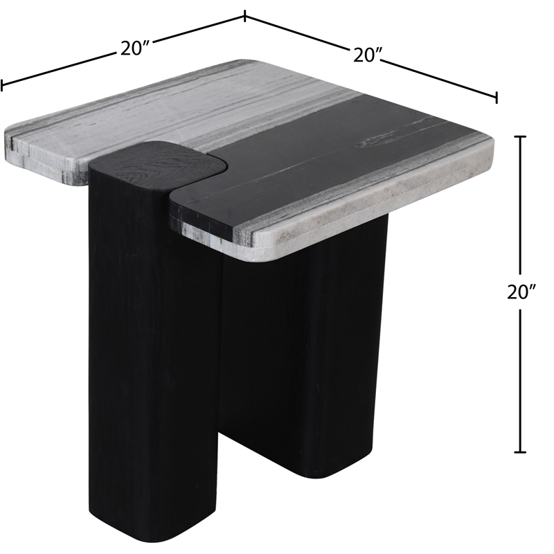 Meridian Furniture Ravenna Panda Marble Top And Oak Wood Base End Table