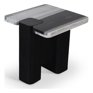 Meridian Furniture Ravenna Panda Marble Top And Oak Wood Base End Table