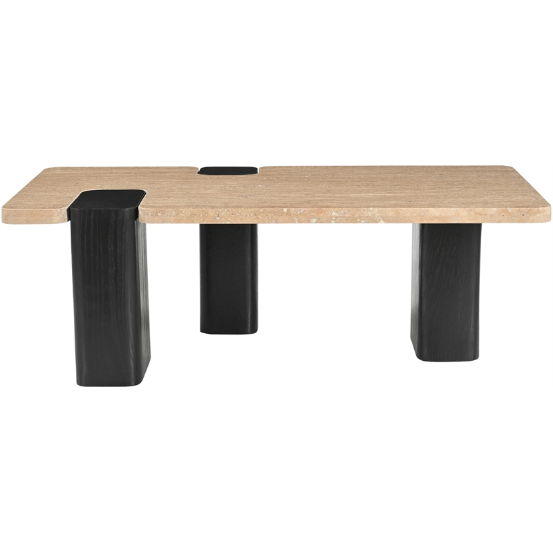 Meridian Furniture Ravenna Beige Travertine Top And Oak Wood Base Coffee Table